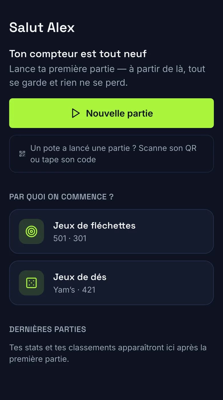 Accueil avec parties récentes
